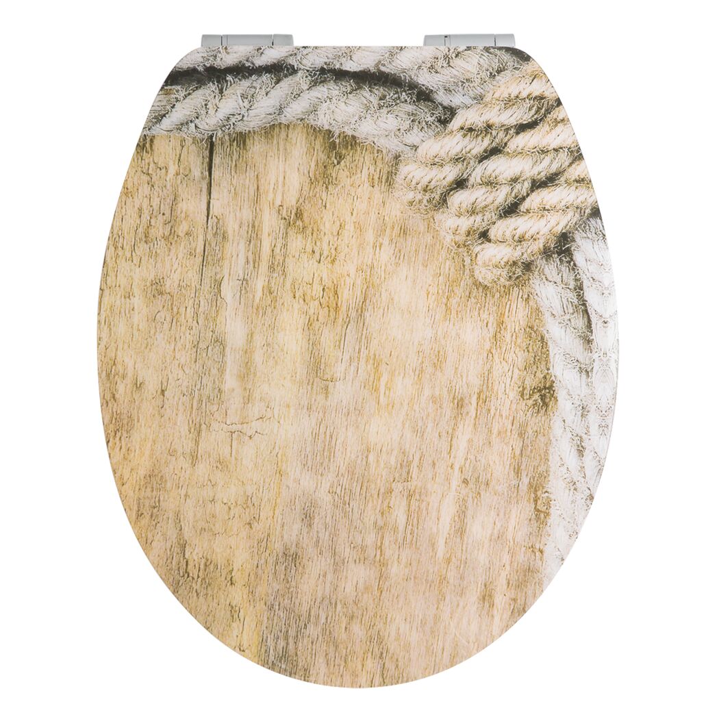 WC-Sitz mit Holzmaserung und Tau-Motiv