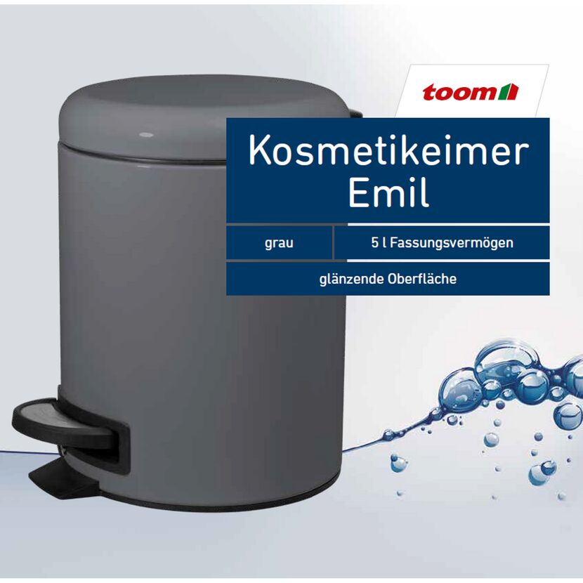 Grauer Kosmetikeimer Emil mit Fußpedal