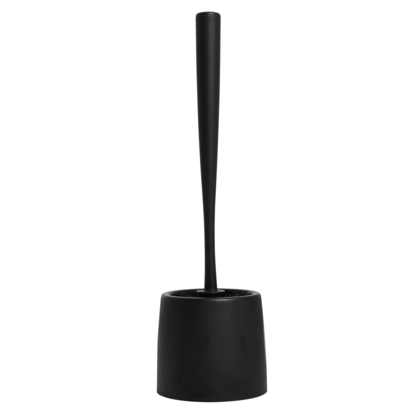 Schwarze WC-Bürste mit Halterung.