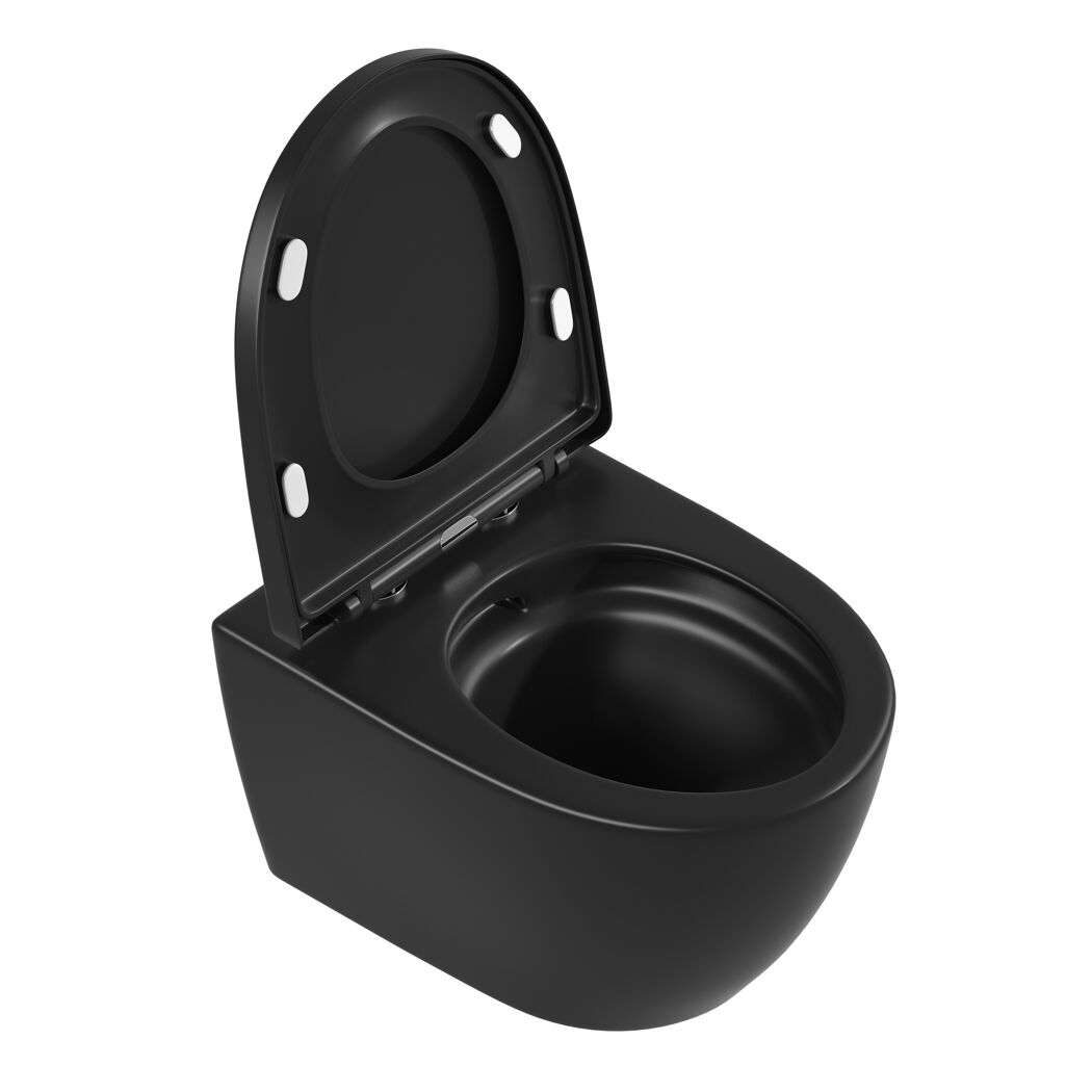 Schwarzes Wand-WC mit geöffnetem Deckel