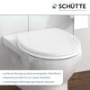 Weißer WC-Sitz auf einer Toilette.