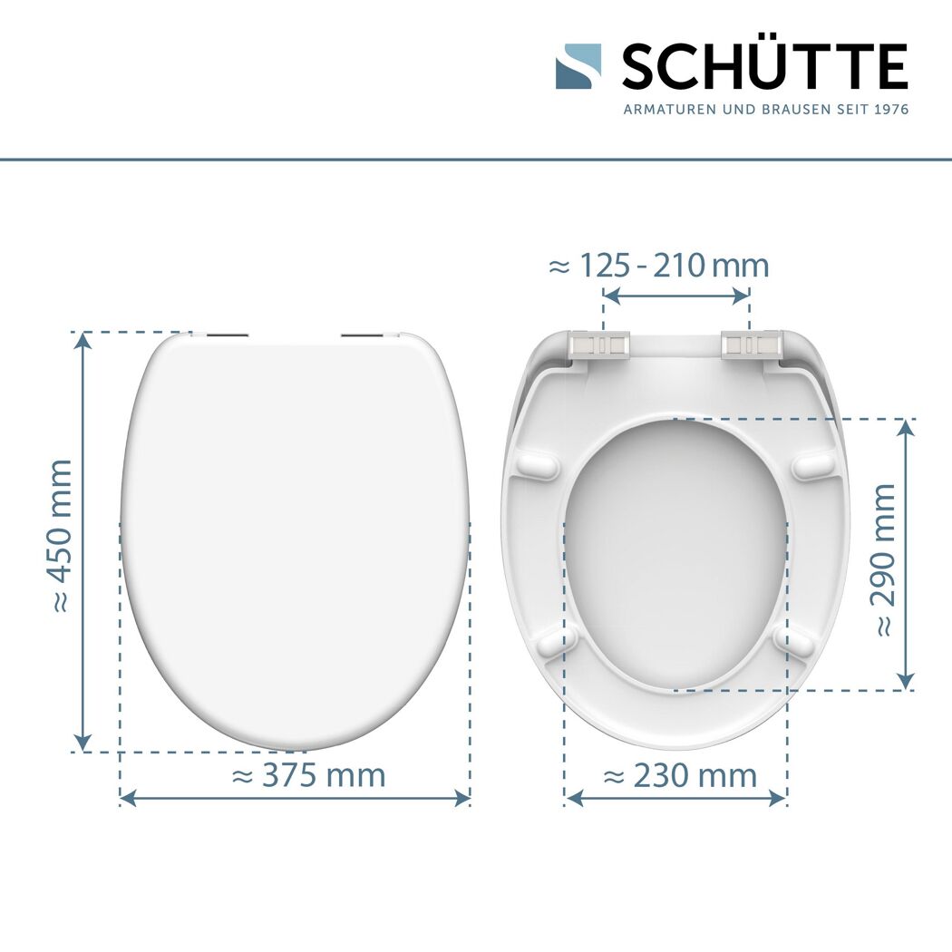 Weißer WC-Sitz mit Maßen