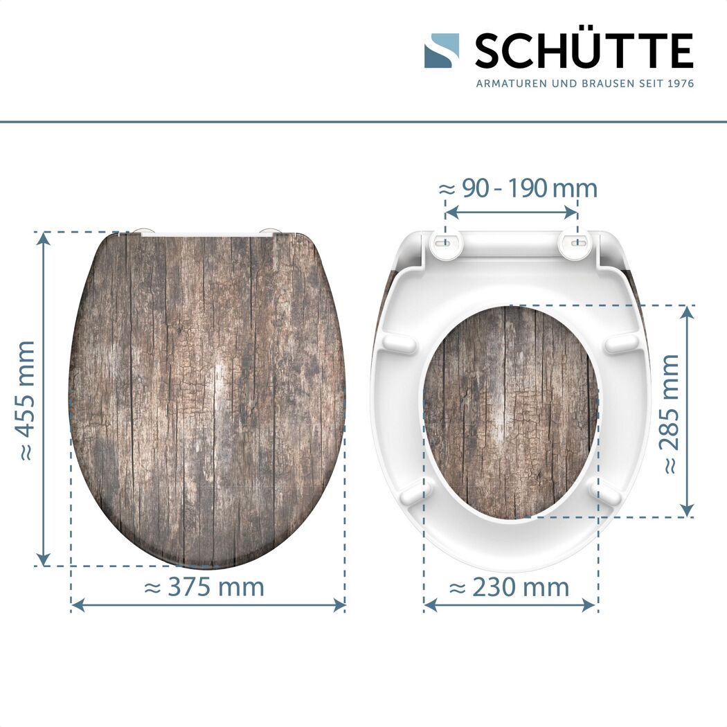 WC-Sitz Duroplast Old Wood mit Maßen