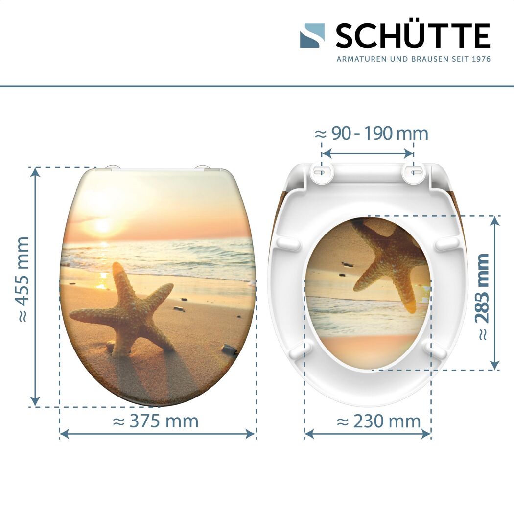 WC-Sitz mit Seestern-Motiv am Strand.