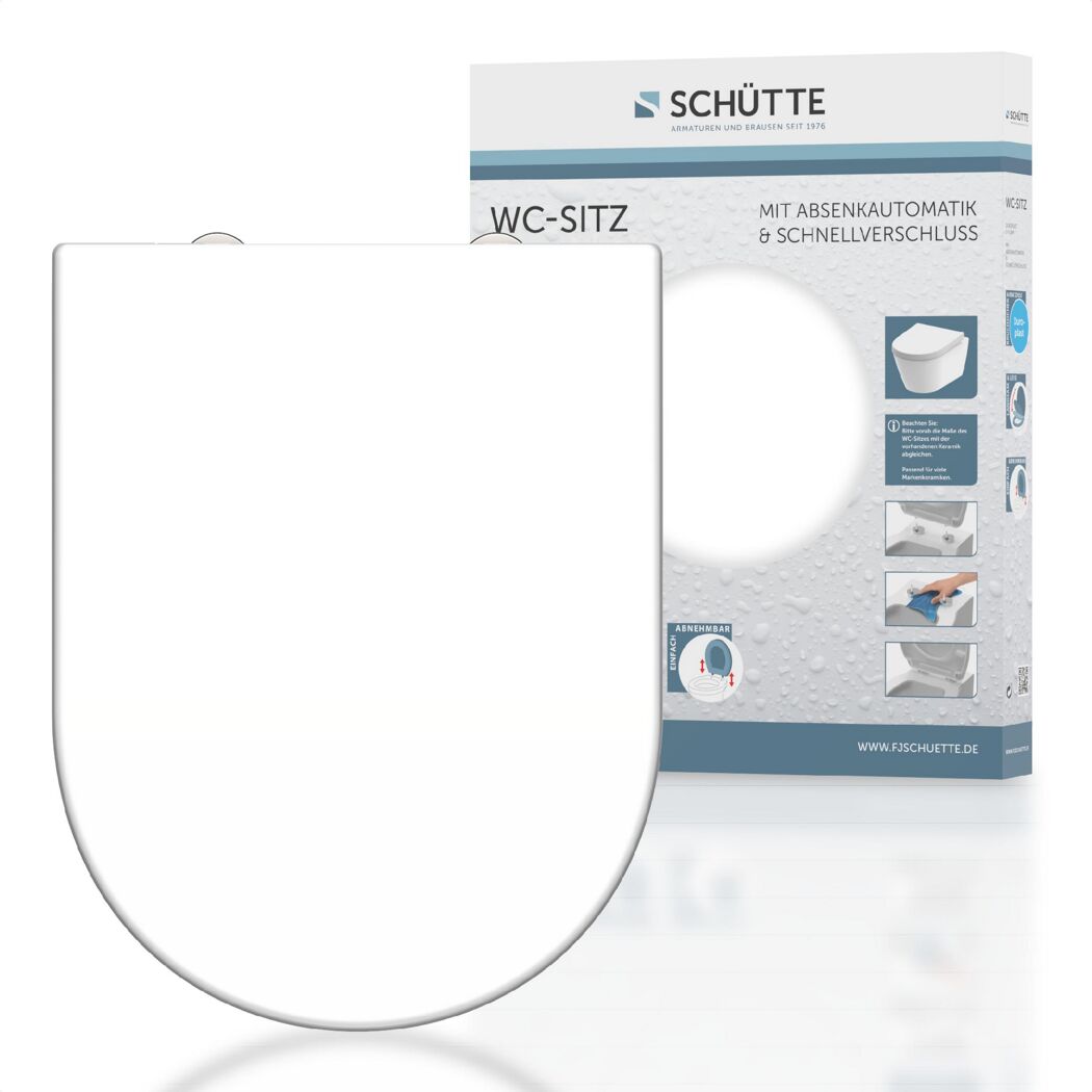 Weißer WC-Sitz von Schütte, mit Verpackung