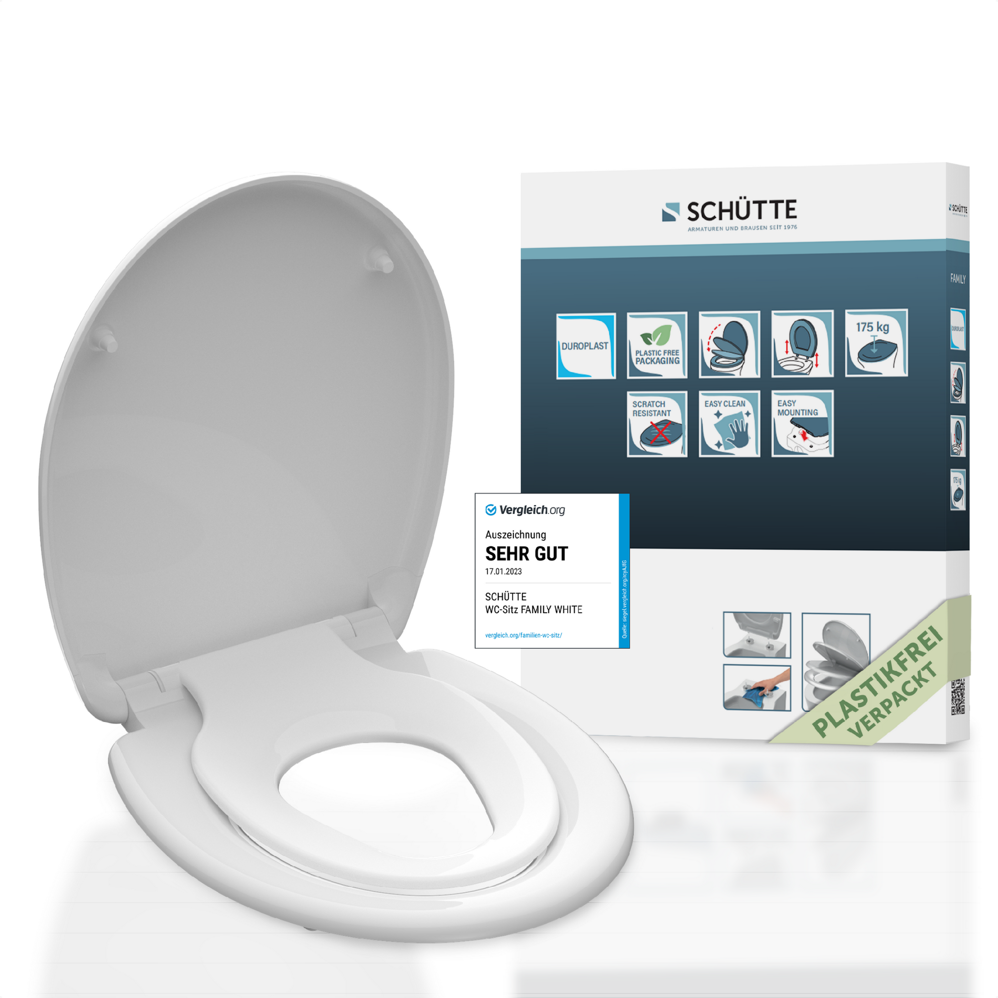 WC-Sitz 'FAMILY WHITE' mit Absenkautomatik weiß Duroplast