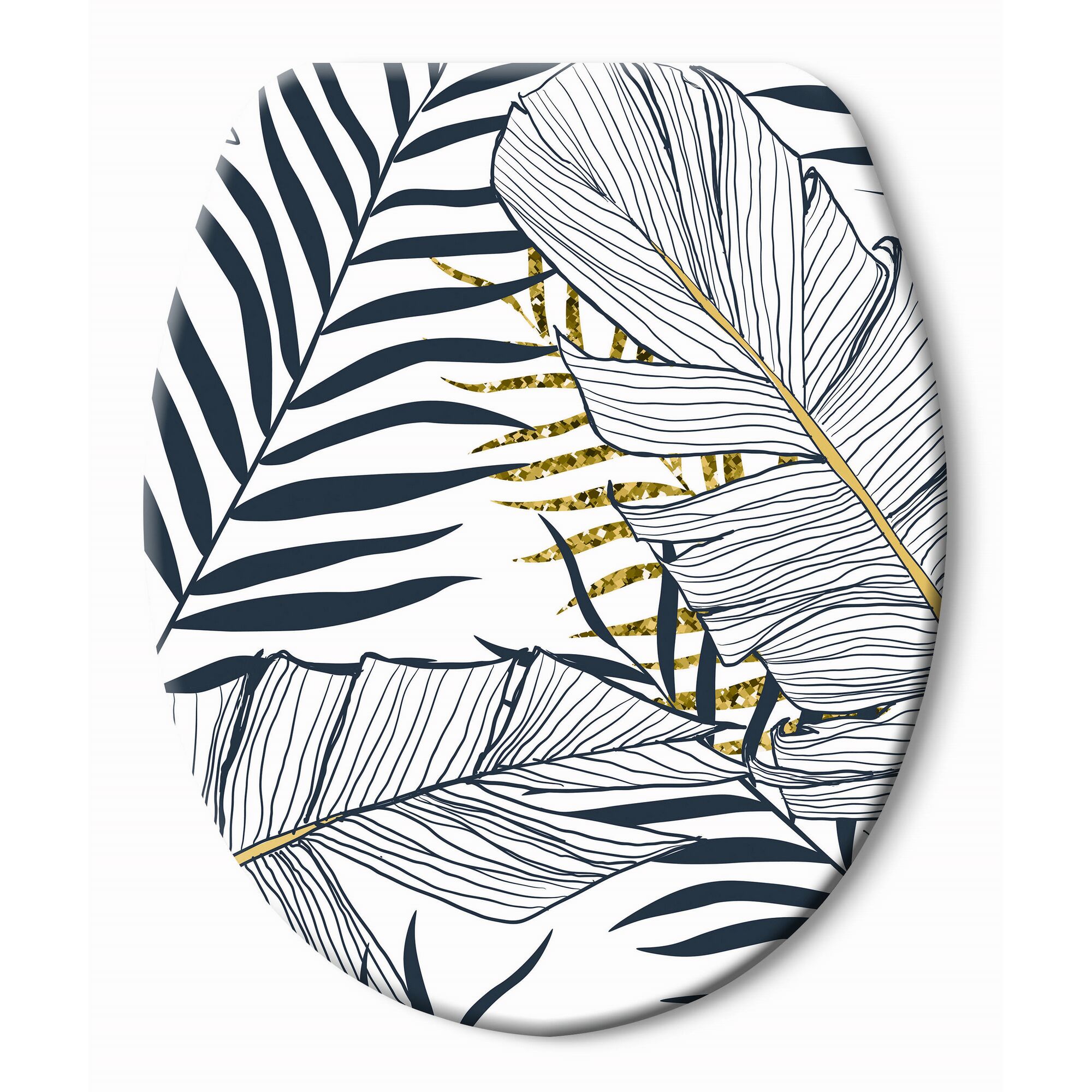 WC-Sitz mit dunkelblauem und goldenen Blätter-Muster