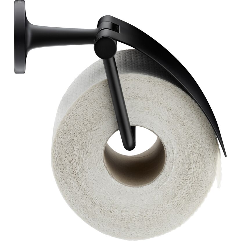 Schwarzer Toilettenpapierhalter mit Papierrolle