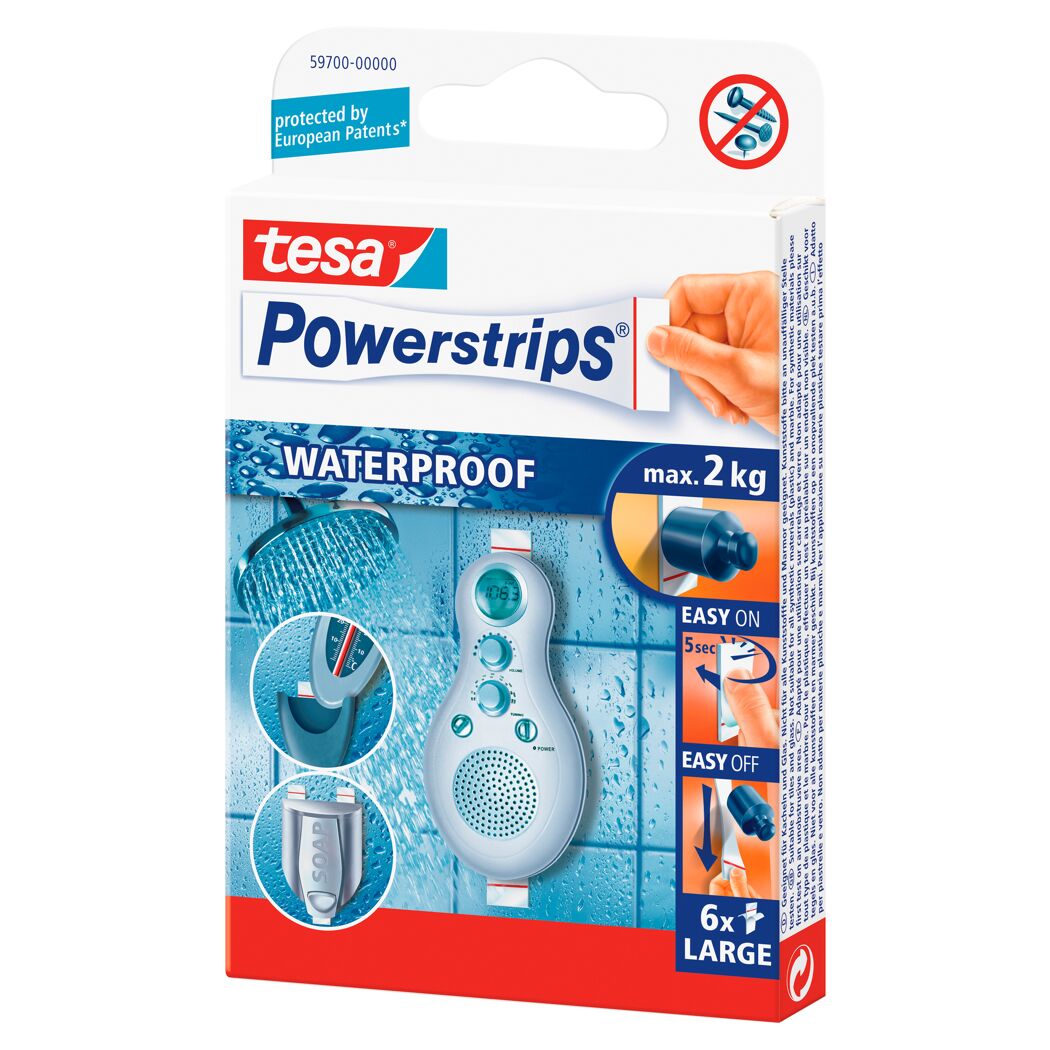 Tesa Powerstrips Waterproof, Klebestreifen für Badezimmer