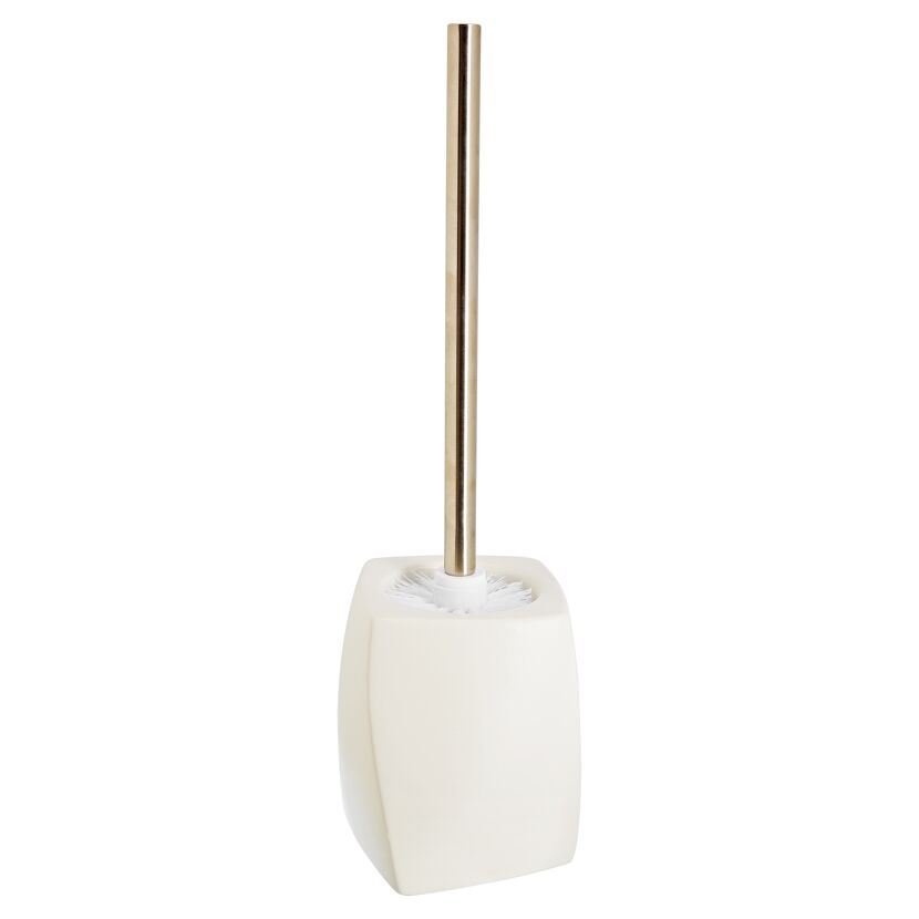 Toilettenbürste mit weißem Behälter und goldenem Griff