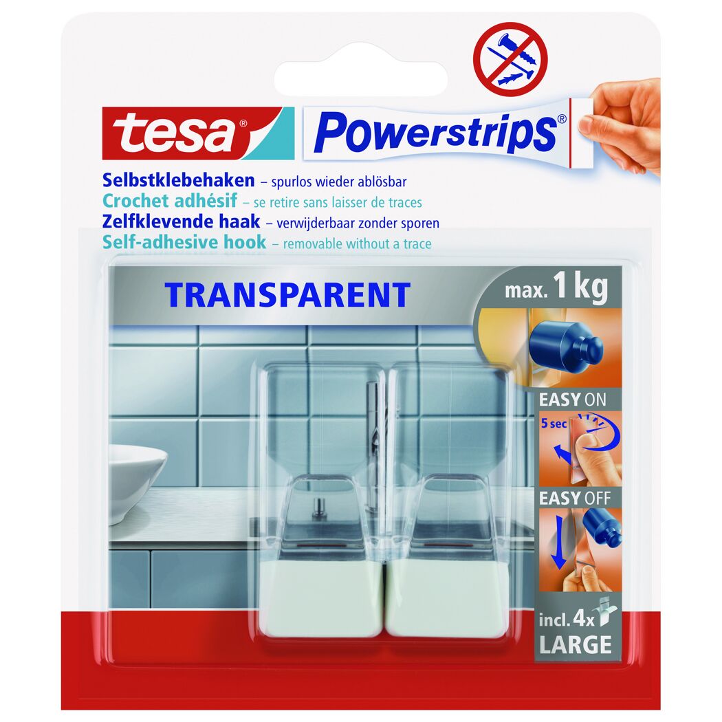 Tesa Powerstrips selbstklebende Haken transparent