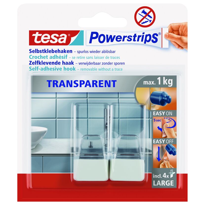 Tesa Powerstrips selbstklebende Haken transparent