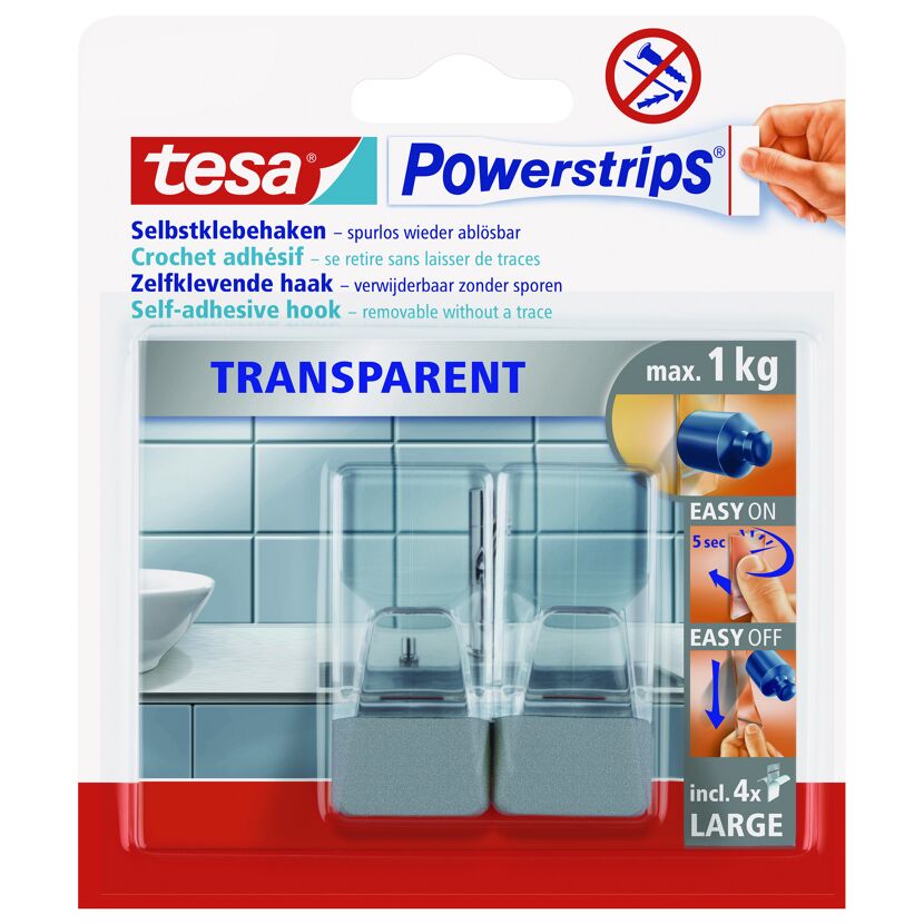 Tesa Powerstrips Transparent selbstklebende Haken