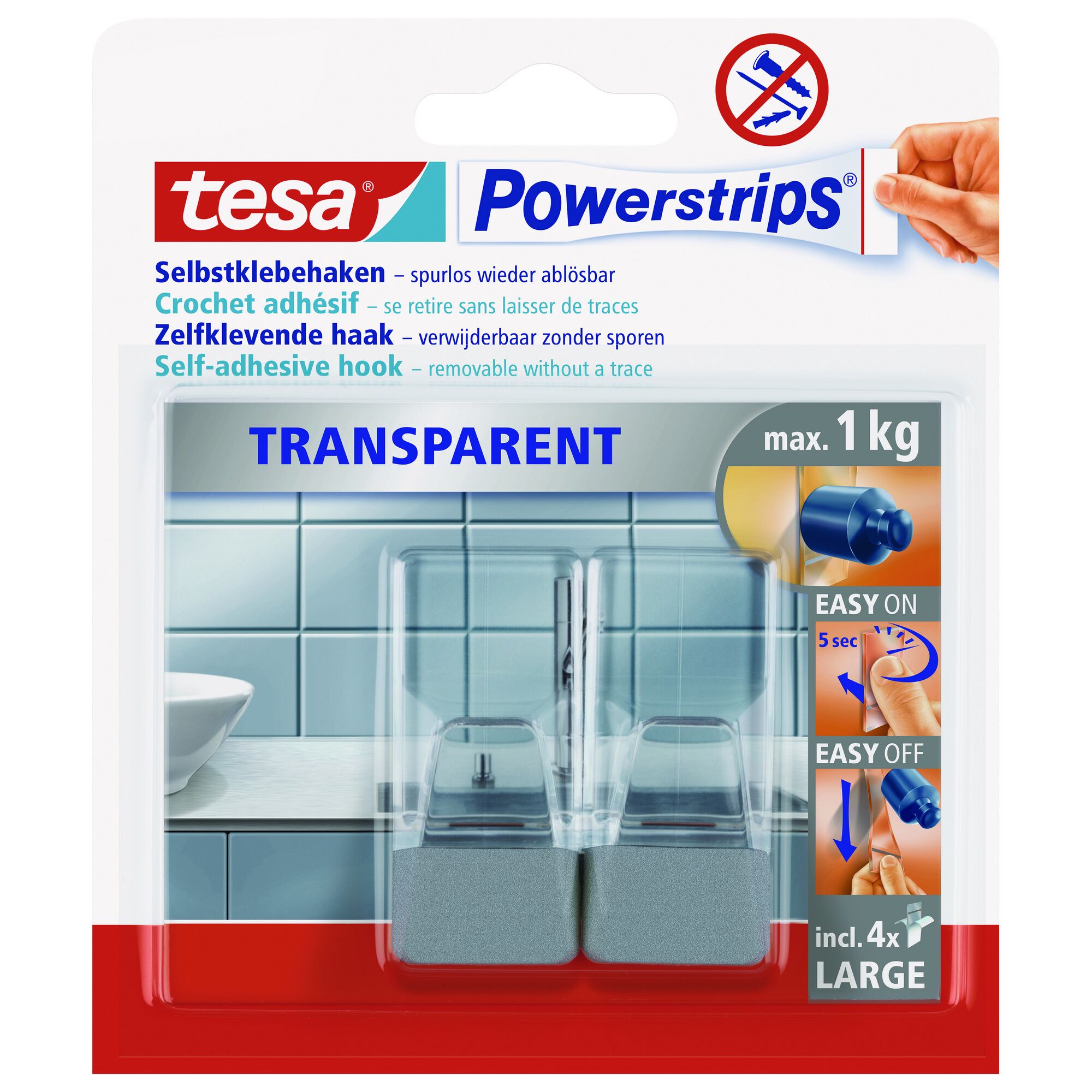 Tesa Powerstrips Transparent selbstklebende Haken