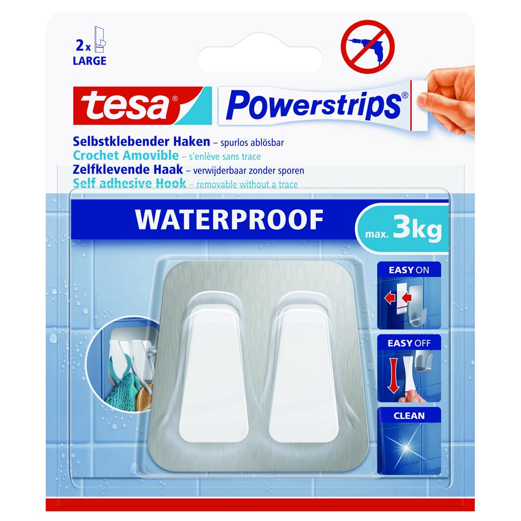 Doppelhaken 'Powerstrips Waterproof' Metall/Kunststoff selbstklebend