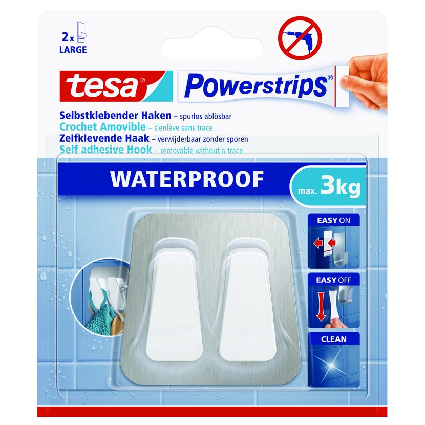 Doppelhaken 'Powerstrips Waterproof' Metall/Kunststoff selbstklebend