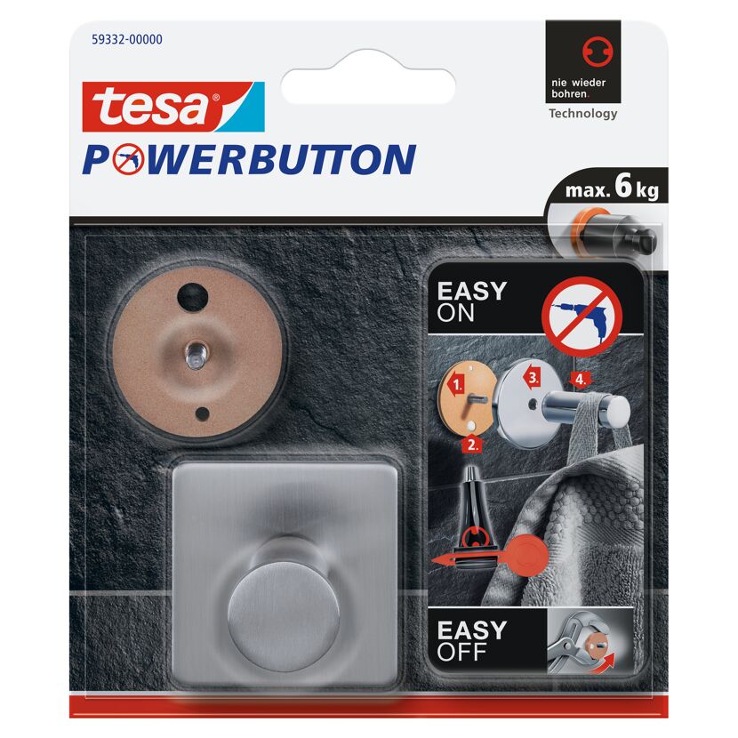 Haken 'Powerbutton Classic' eckig selbstklebend