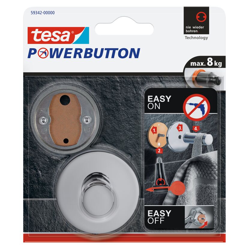 Haken 'Powerbutton' Chrom rund selbstklebend
