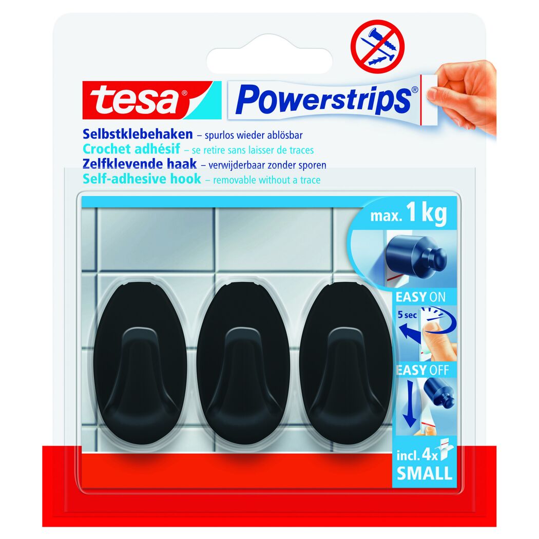 Tesa Powerstrips Klebehaken, 4er-Pack, schwarz