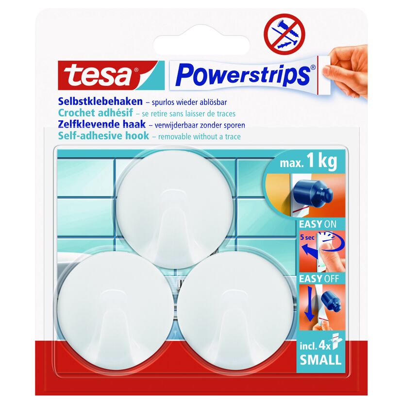 Tesa Powerstrips Klebehaken, 4 Stück, klein