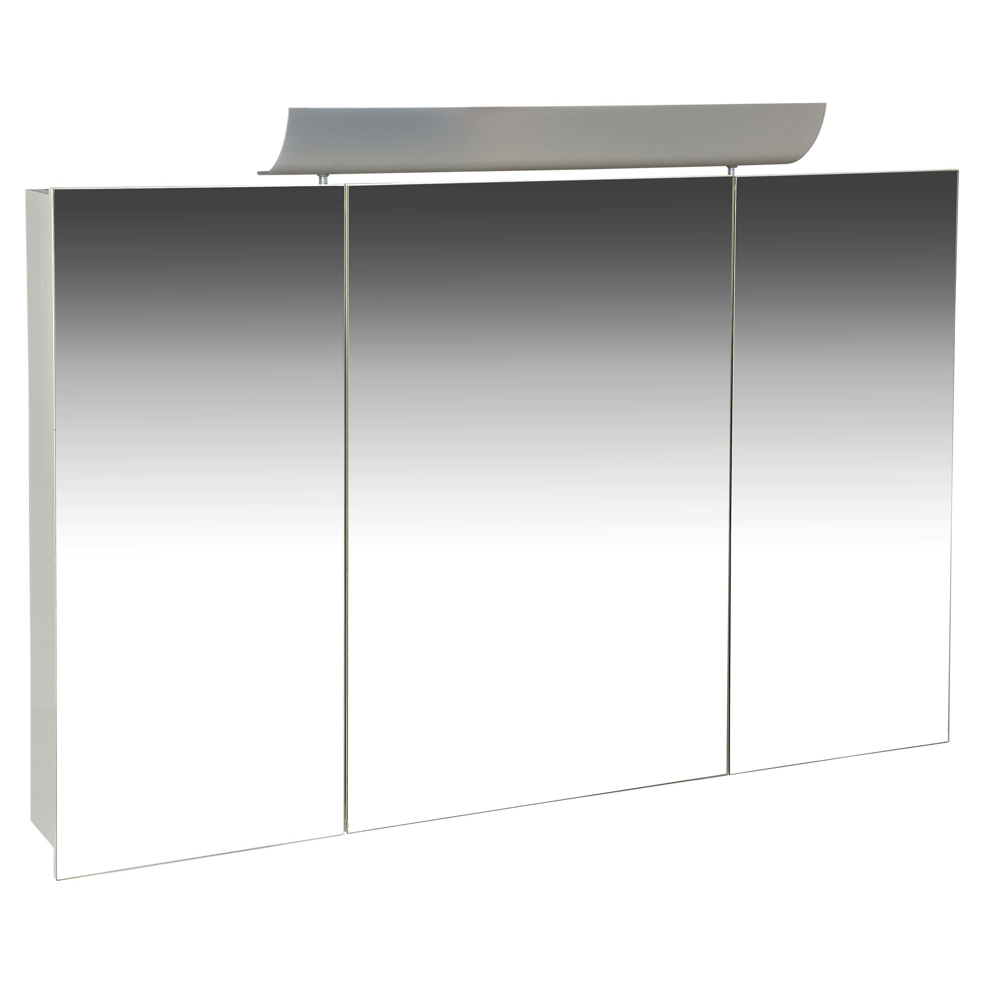 Weißer Spiegelschrank Garda mit drei Türen und Lampe.