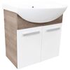 Waschbeckenunterschrank mit weißem Waschbecken und zwei Türen.