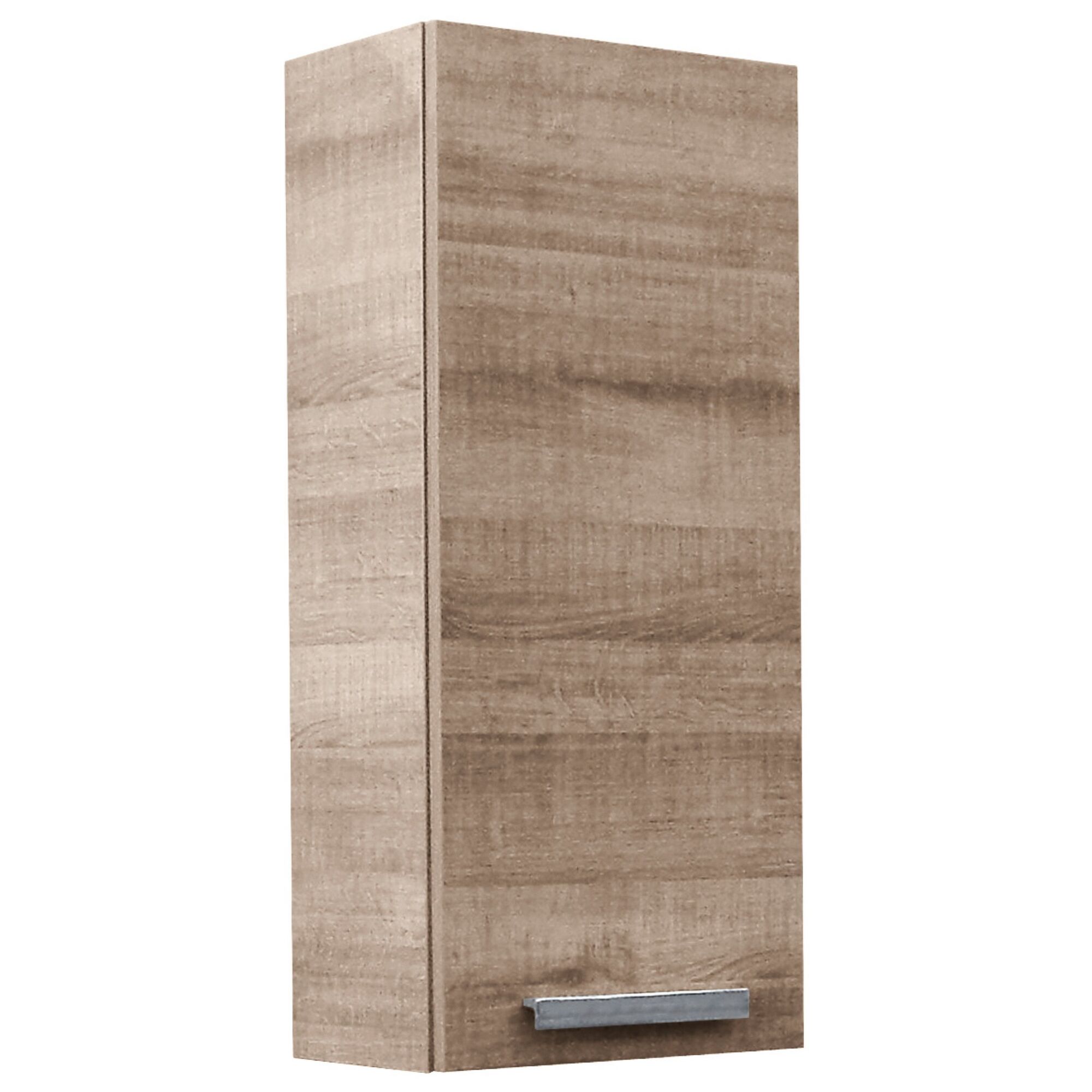 Hängeschrank mit einer Tür und silbernem Griff.