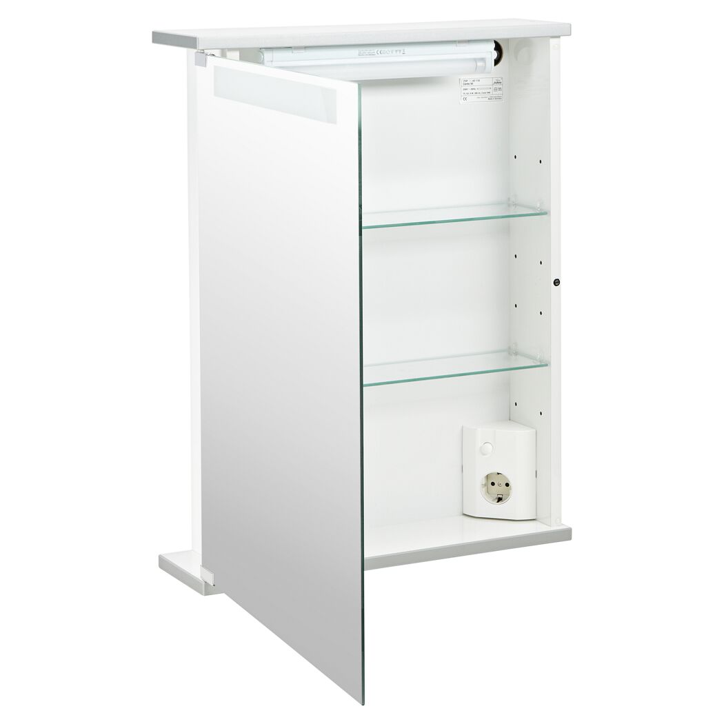 Weißer Spiegelschrank Cento geöffnet.
