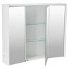 Weißer Spiegelschrank mit drei Türen, geöffnet.