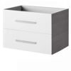 Weißer Waschtischunterschrank mit zwei Schubladen.