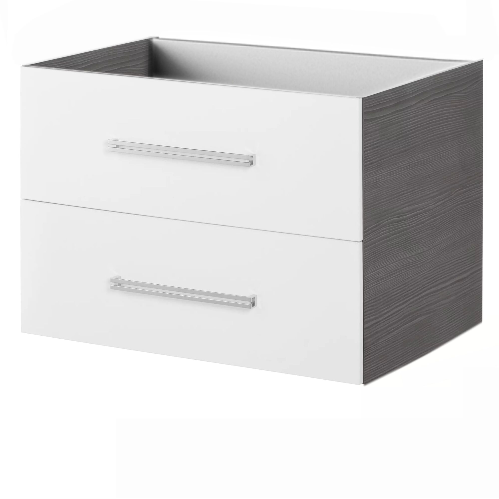Weißer Waschtischunterschrank mit zwei Schubladen.