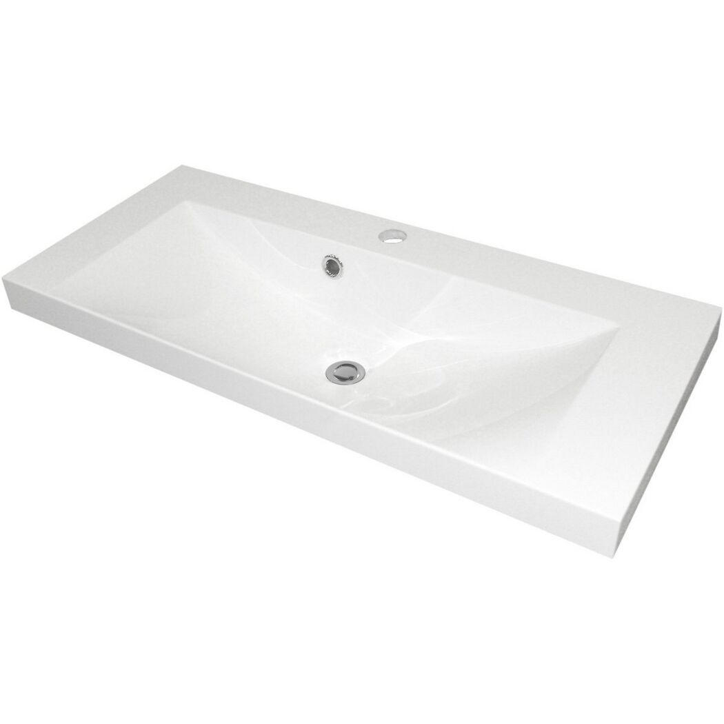 Waschbecken eckig 'Lima' Gussmarmor weiß 80 x 14 x 35 cm