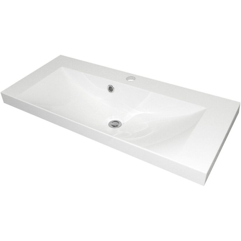 Waschbecken eckig 'Lima' Gussmarmor weiß 80 x 14 x 35 cm