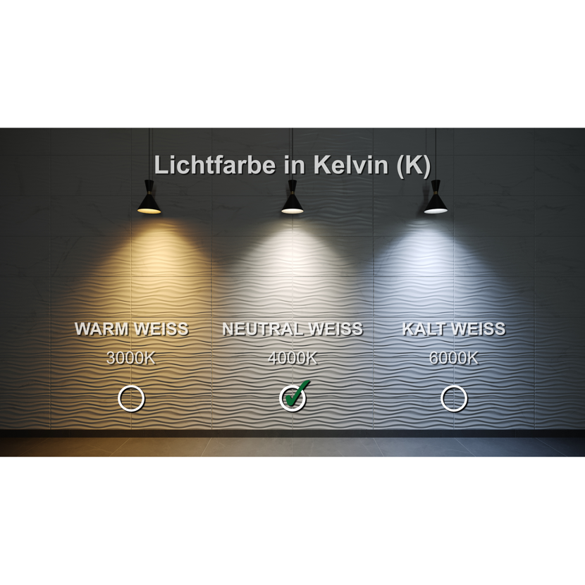 Lichtfarben in Kelvin: warmweiß, neutralweiß, kaltweiß