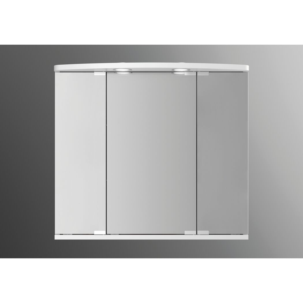 Weißer Spiegelschrank mit drei Spiegeltüren und Beleuchtung