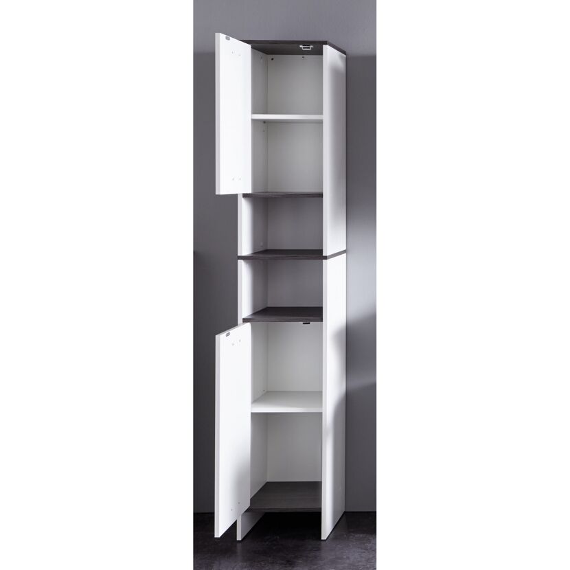 Weißer Hochschrank mit offenen Fächern