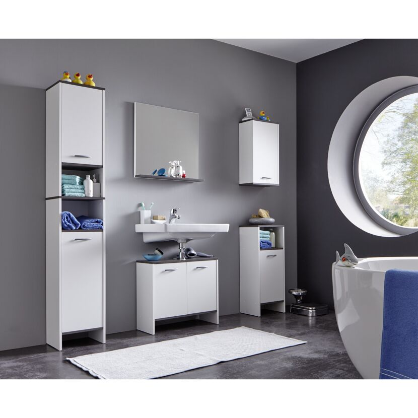 Modernes Badezimmer mit weißen Badmöbeln