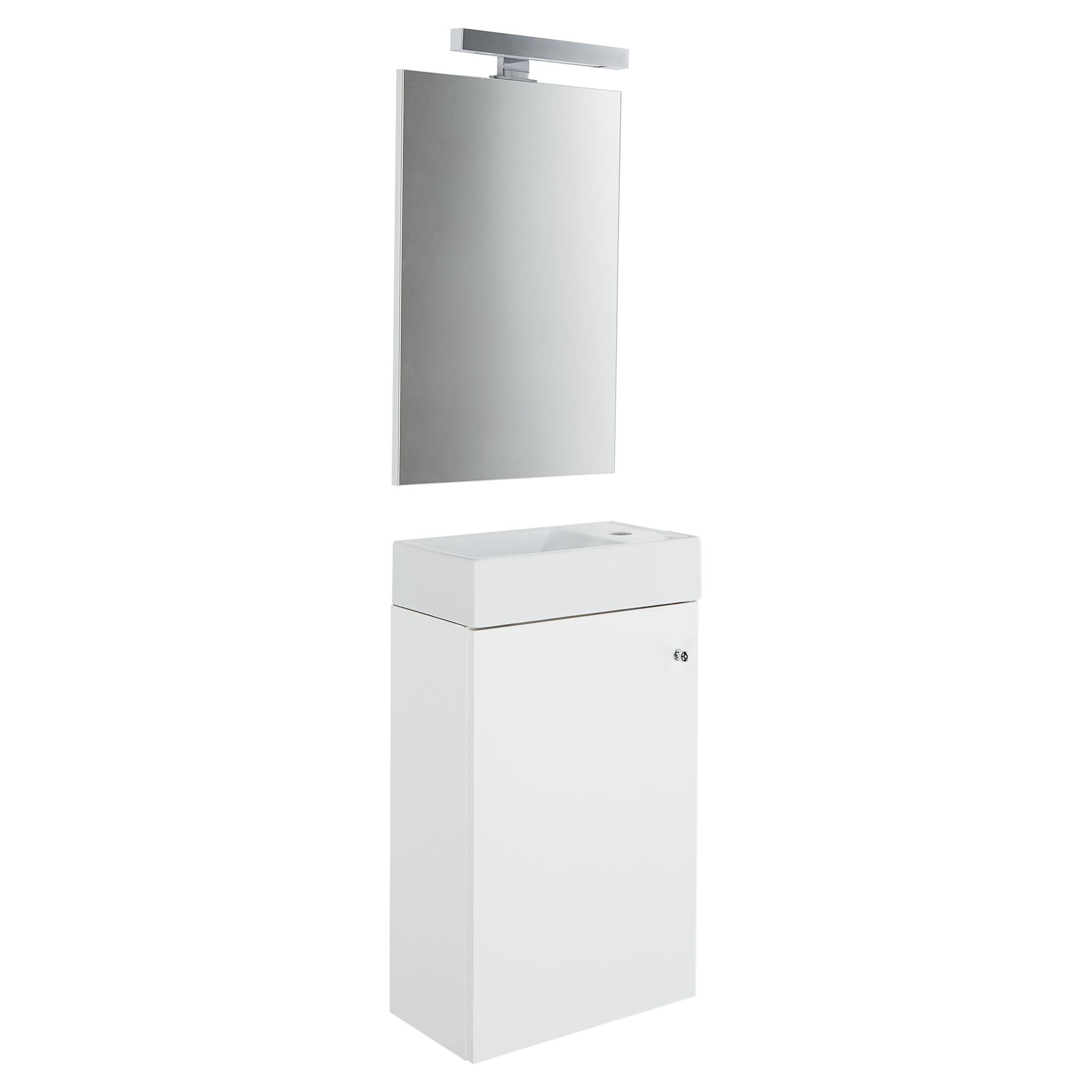 Weißes Badmöbelset Calanda mit Spiegel und Lampe