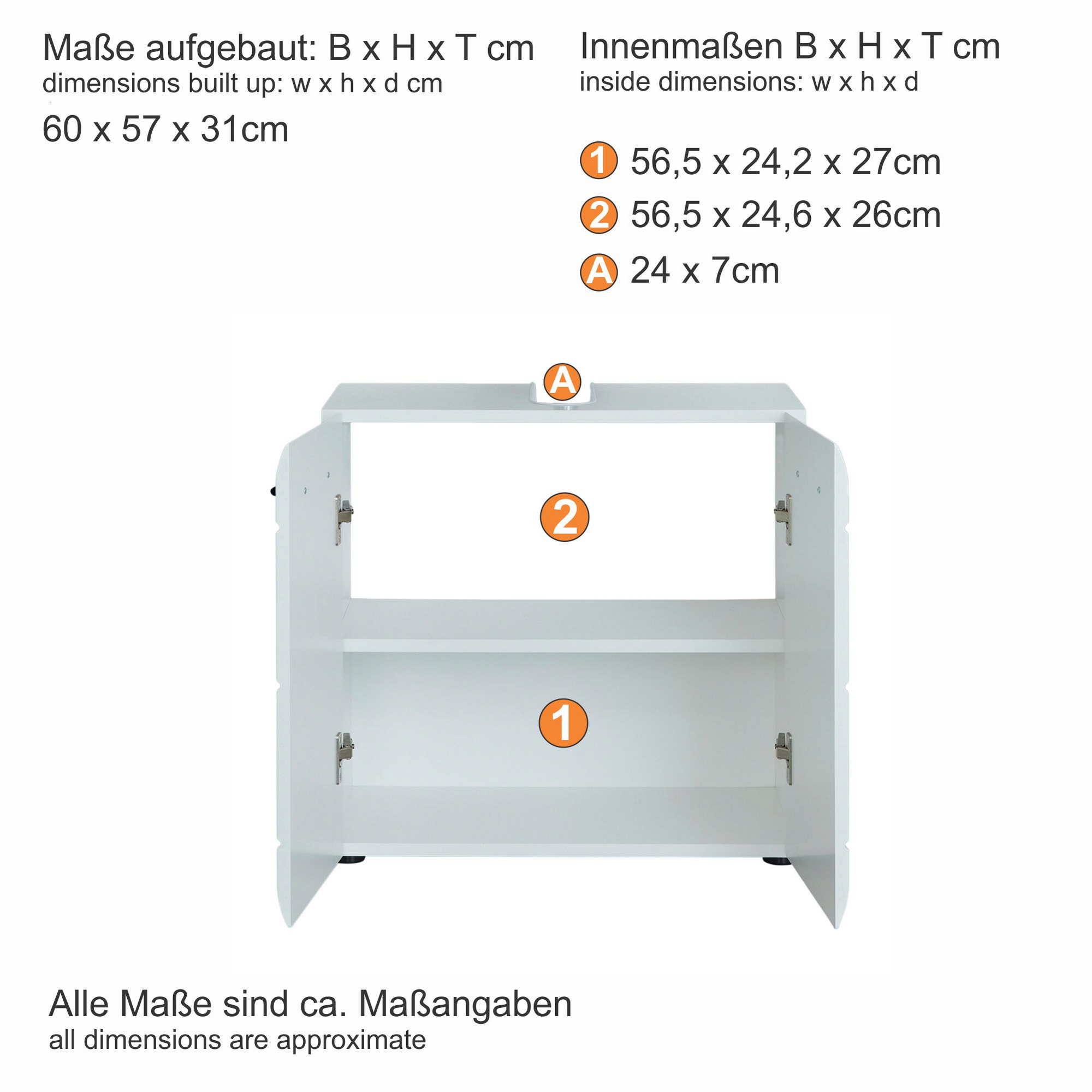 Waschbeckenunterschrank 'Gloss' weiß Hochglanz 60 x 57 x 31 cm