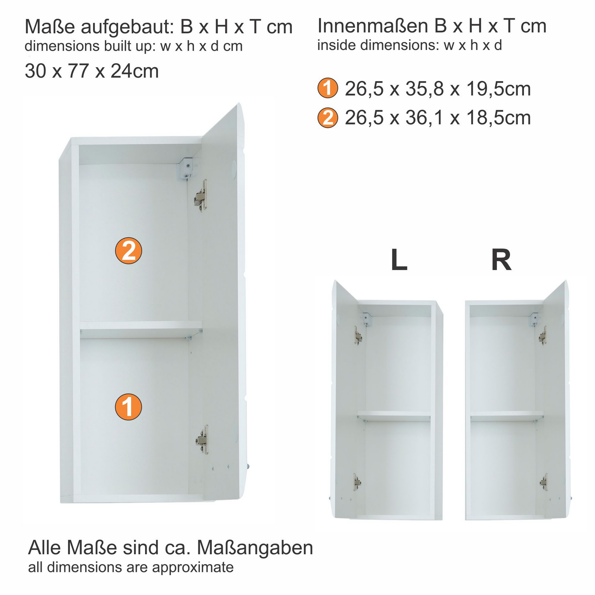 Hängeschrank 'Gloss' weiß Hochglanz 30 x 77 x 23 cm