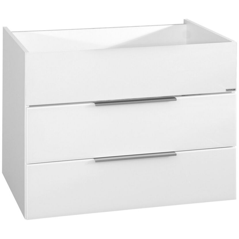 Weißer Waschbeckenunterschrank mit zwei Schubladen.