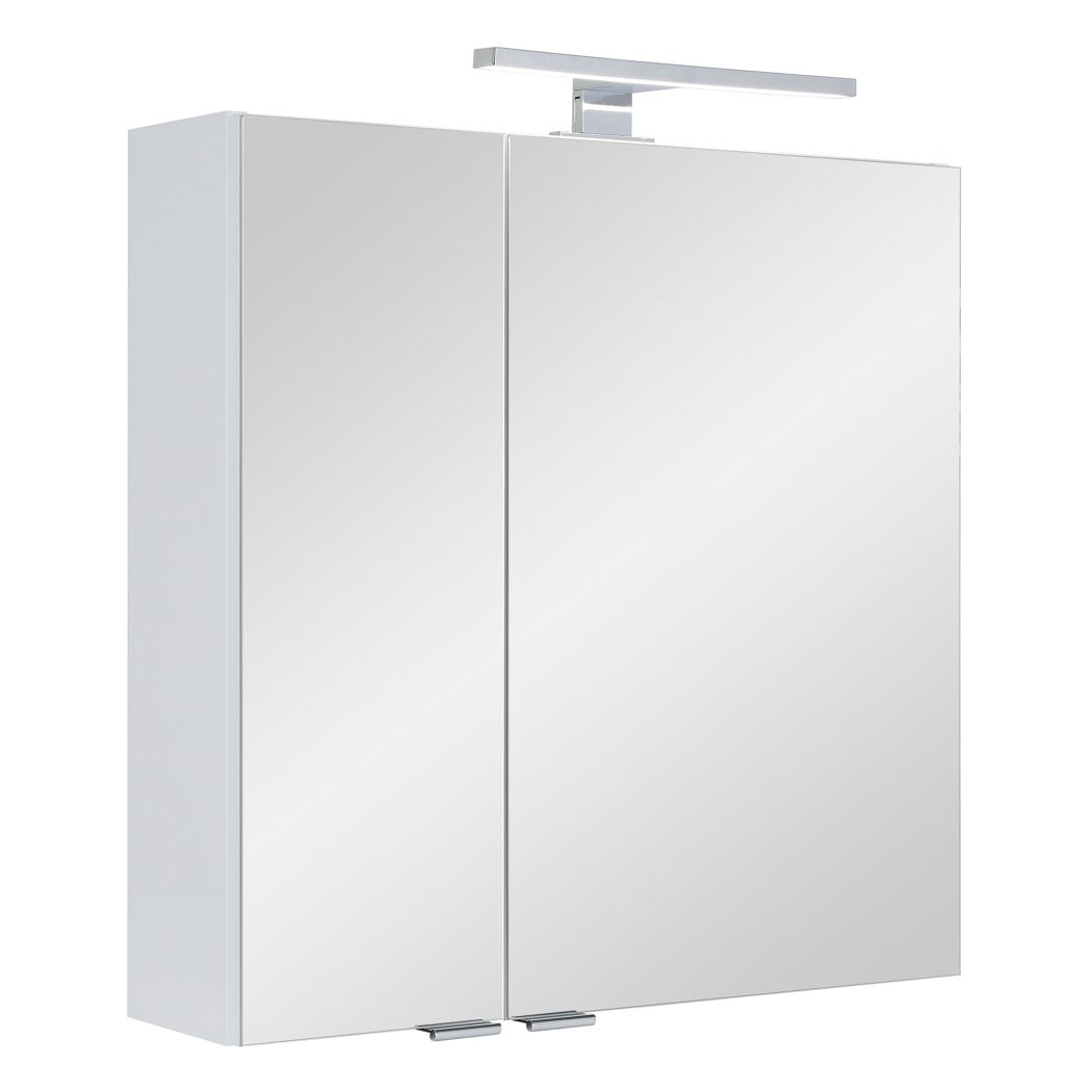 Weißer Spiegelschrank Freddy mit zwei Türen und Lampe