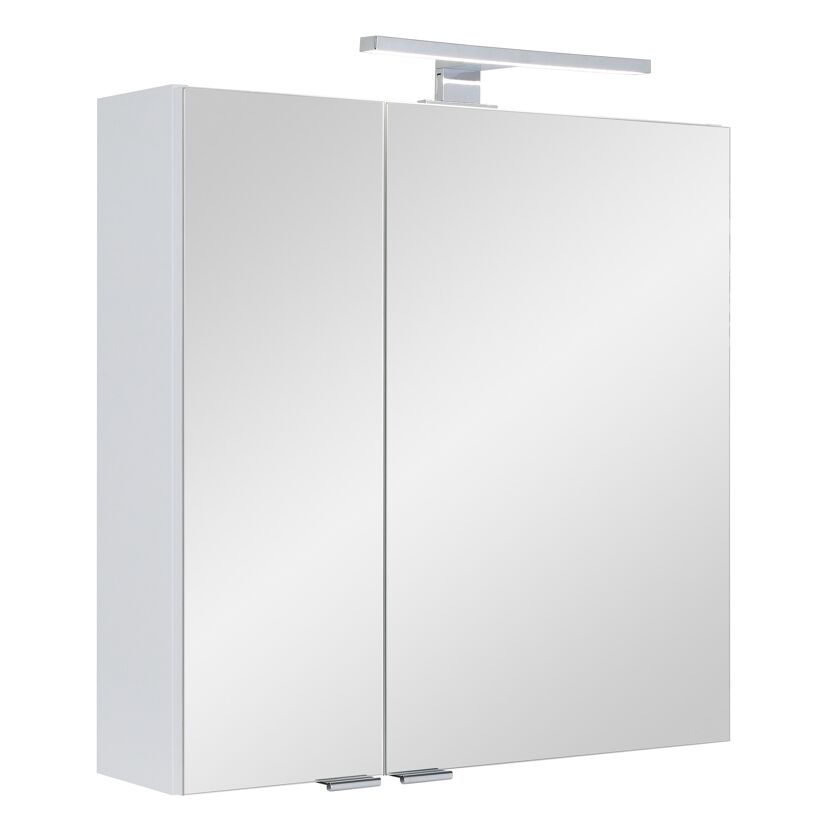 Weißer Spiegelschrank Freddy mit zwei Türen und Lampe
