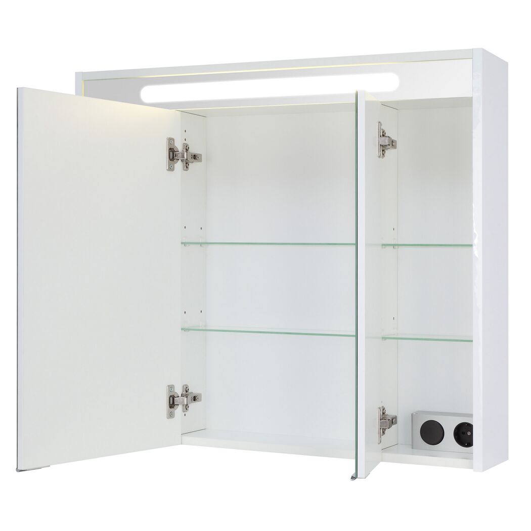 Weißer LED-Spiegelschrank Conny 80cm, 3-türig, geöffnet