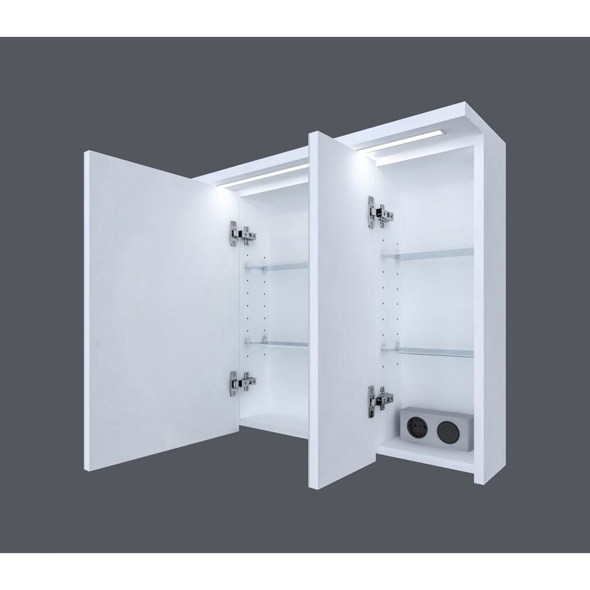 Weißer LED-Spiegelschrank Emily 80cm, 3-türig geöffnet