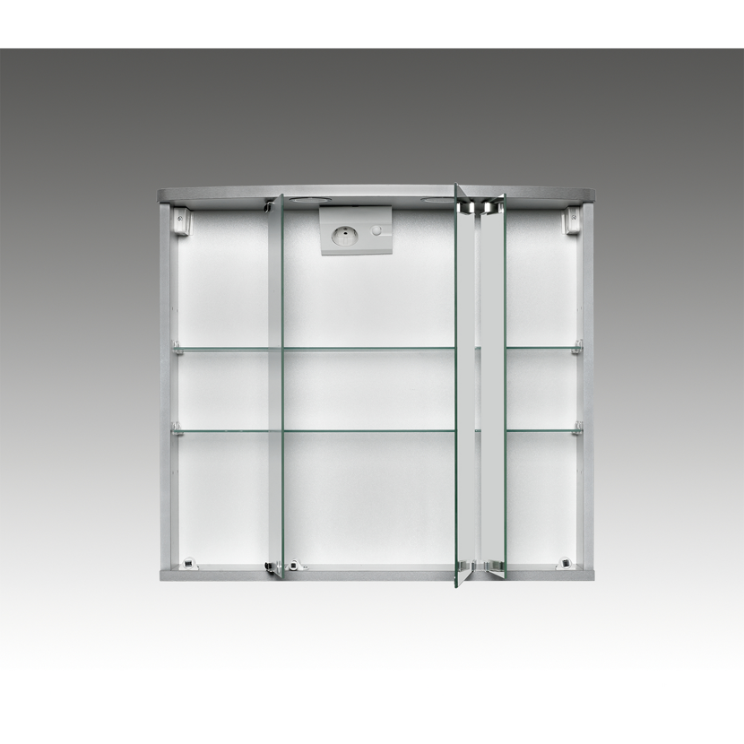 Geöffneter Spiegelschrank Doro, alufarben, mit Glaseinlegeböden