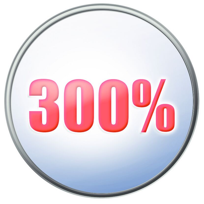 300 % in rot auf weißem Grund