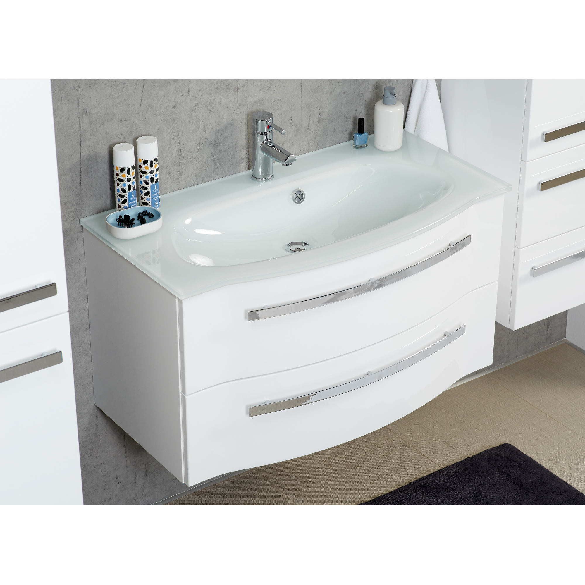 Waschbeckenunterschrank 'Juno' weiß glänzend 90 x 48,2 x 48,1 cm