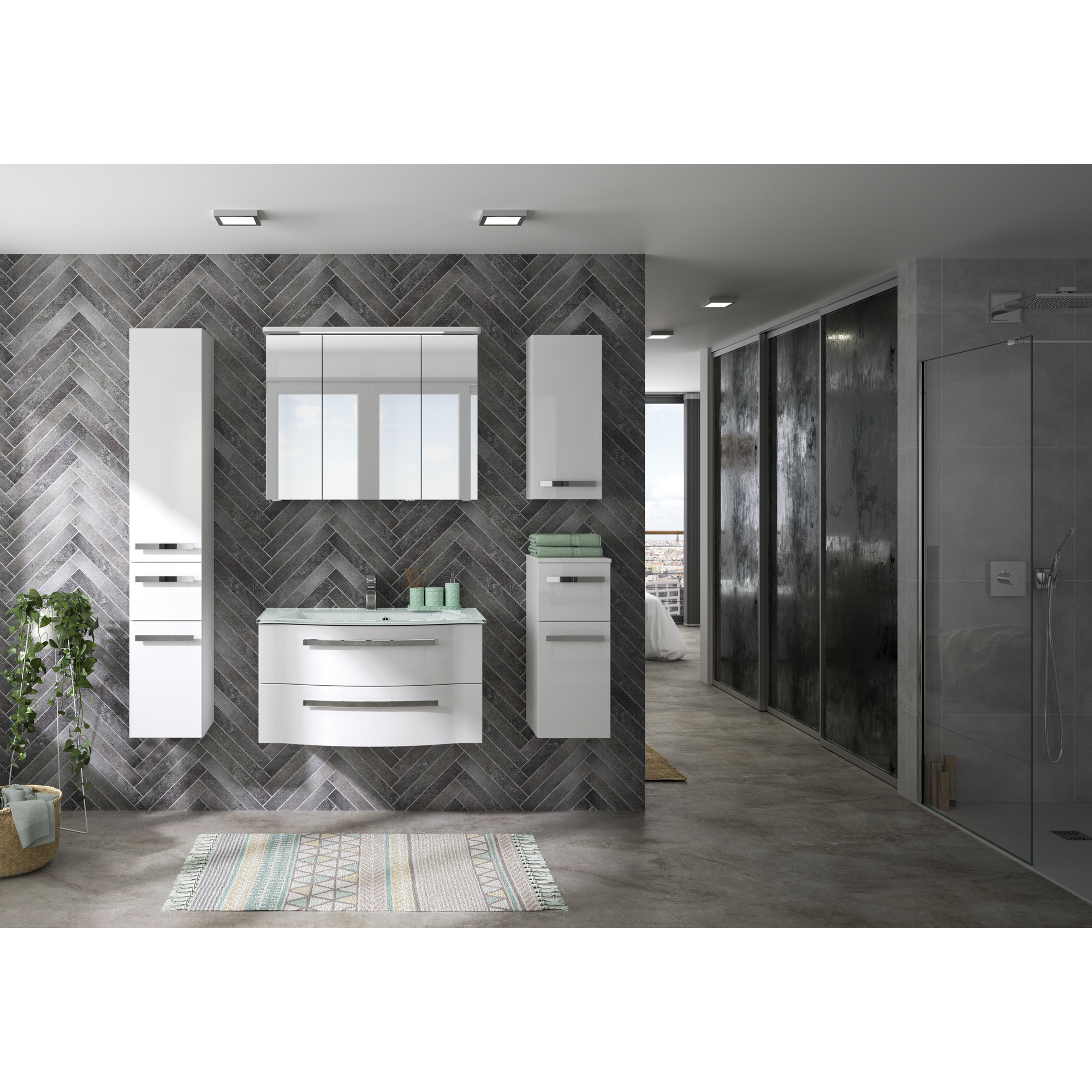 Waschbeckenunterschrank 'Juno' weiß glänzend 90 x 48,2 x 48,1 cm