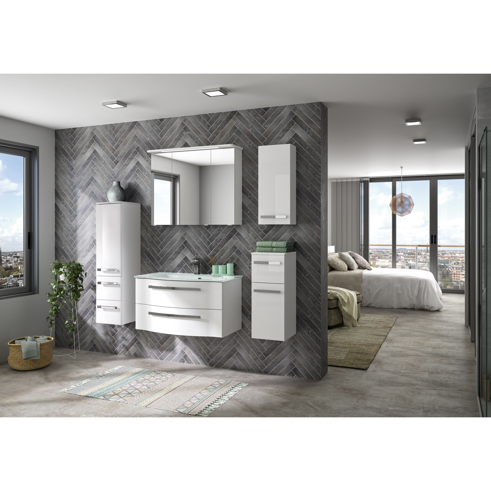 Waschbeckenunterschrank 'Juno' weiß glänzend 90 x 48,2 x 48,1 cm